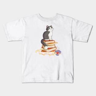 Cat Sitting On Books Kids T-Shirt